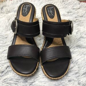 B. O. C. Born Sandal Wedges Size 8 Buckle Brown
